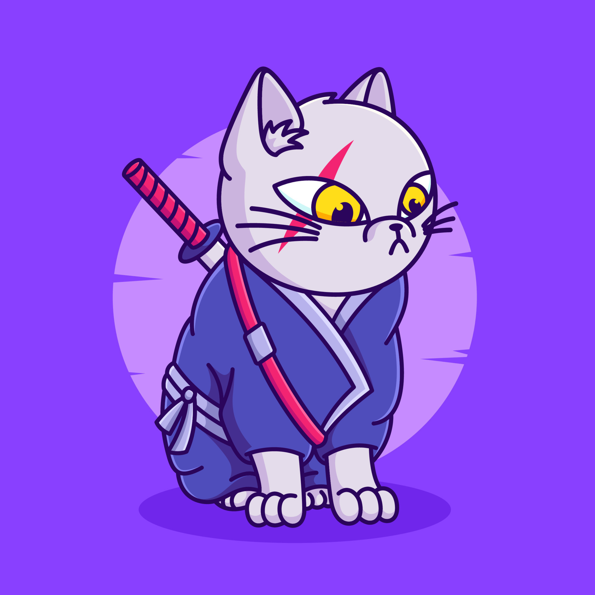 Poster Anime de Gato Samurai do Estilo Japonês Kawaii