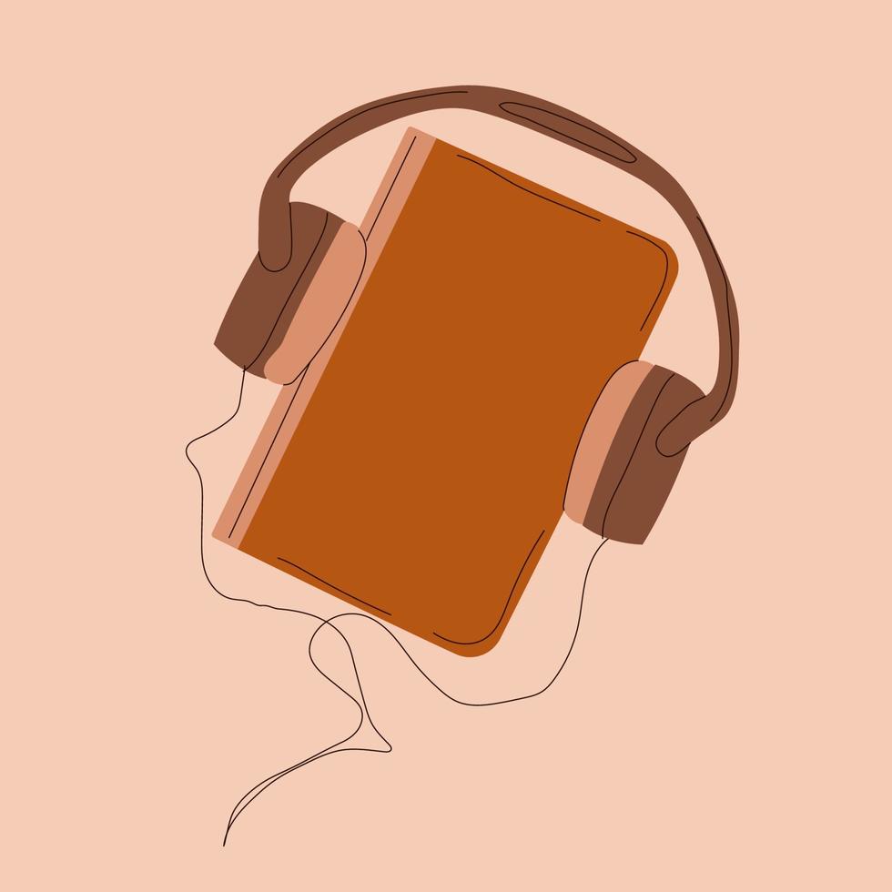 Audiobook book books reading hearing headphone background read. Hand drawn vector illustration isolated