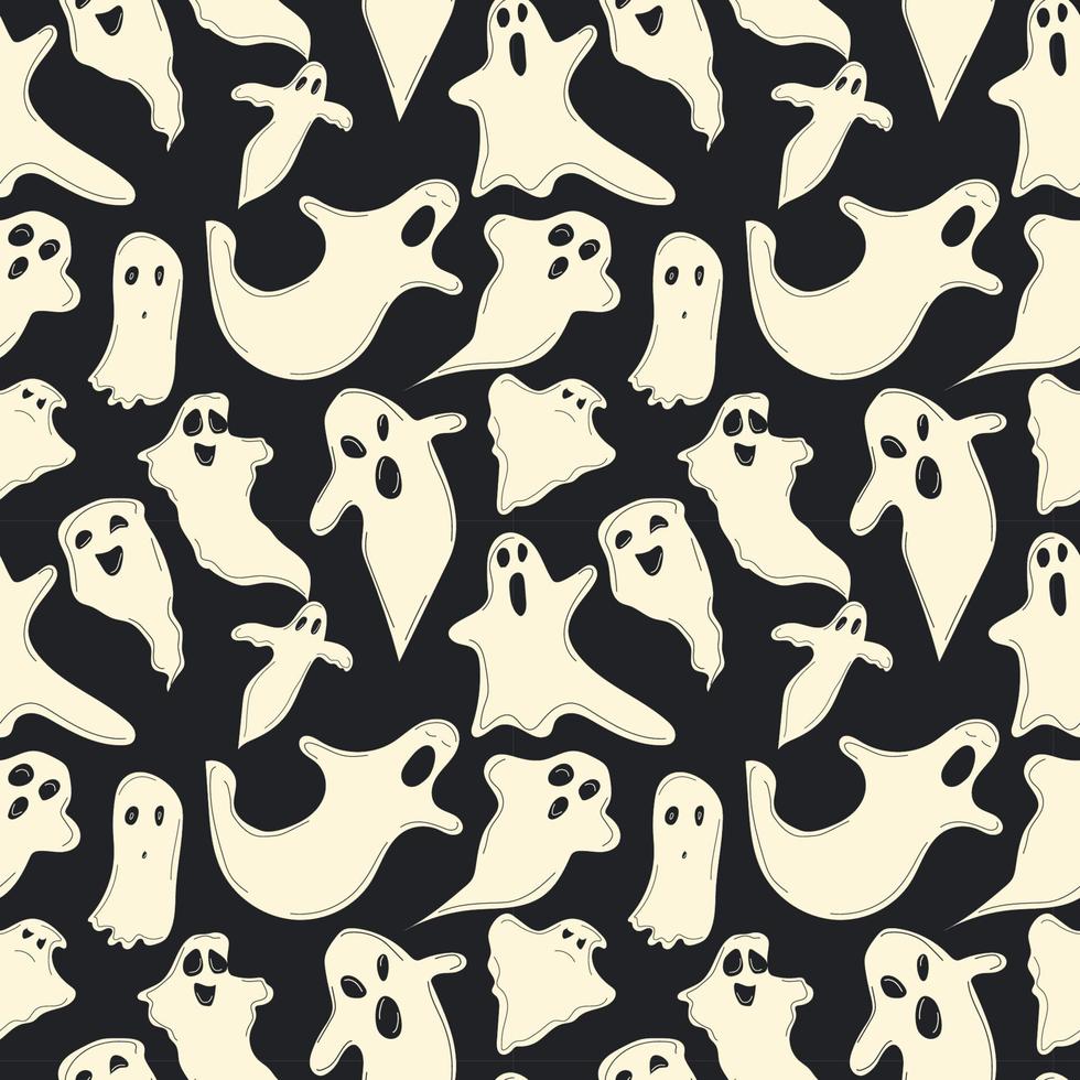 Square seamless Pattern.  Cartoon halloween ghost, ghosted spooky spirit and mysterious phantoms. vector