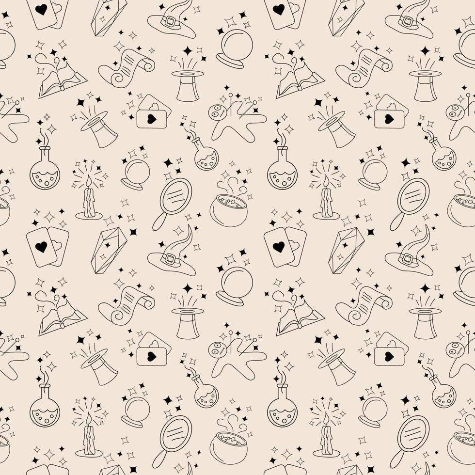 Seamless pattern with magic icons. Vector