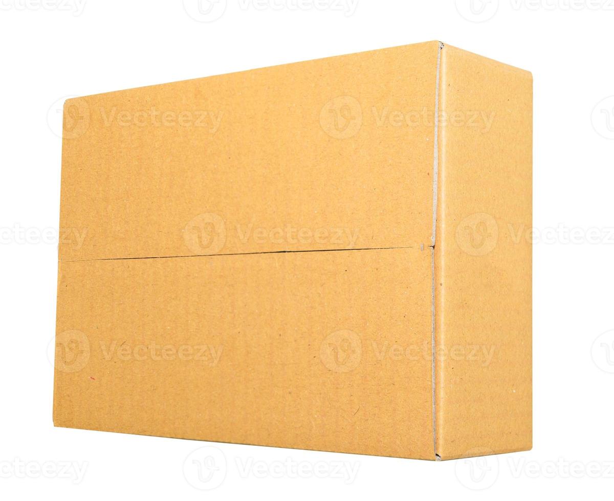 Closed Brown cardboard box isolated on white photo