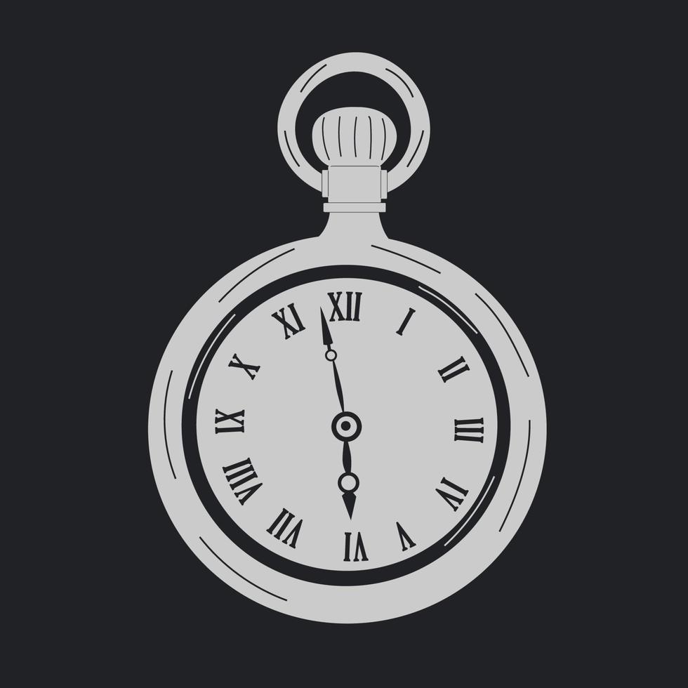 Silver Antique pocket watch vector in cartoon style. All elements are isolated