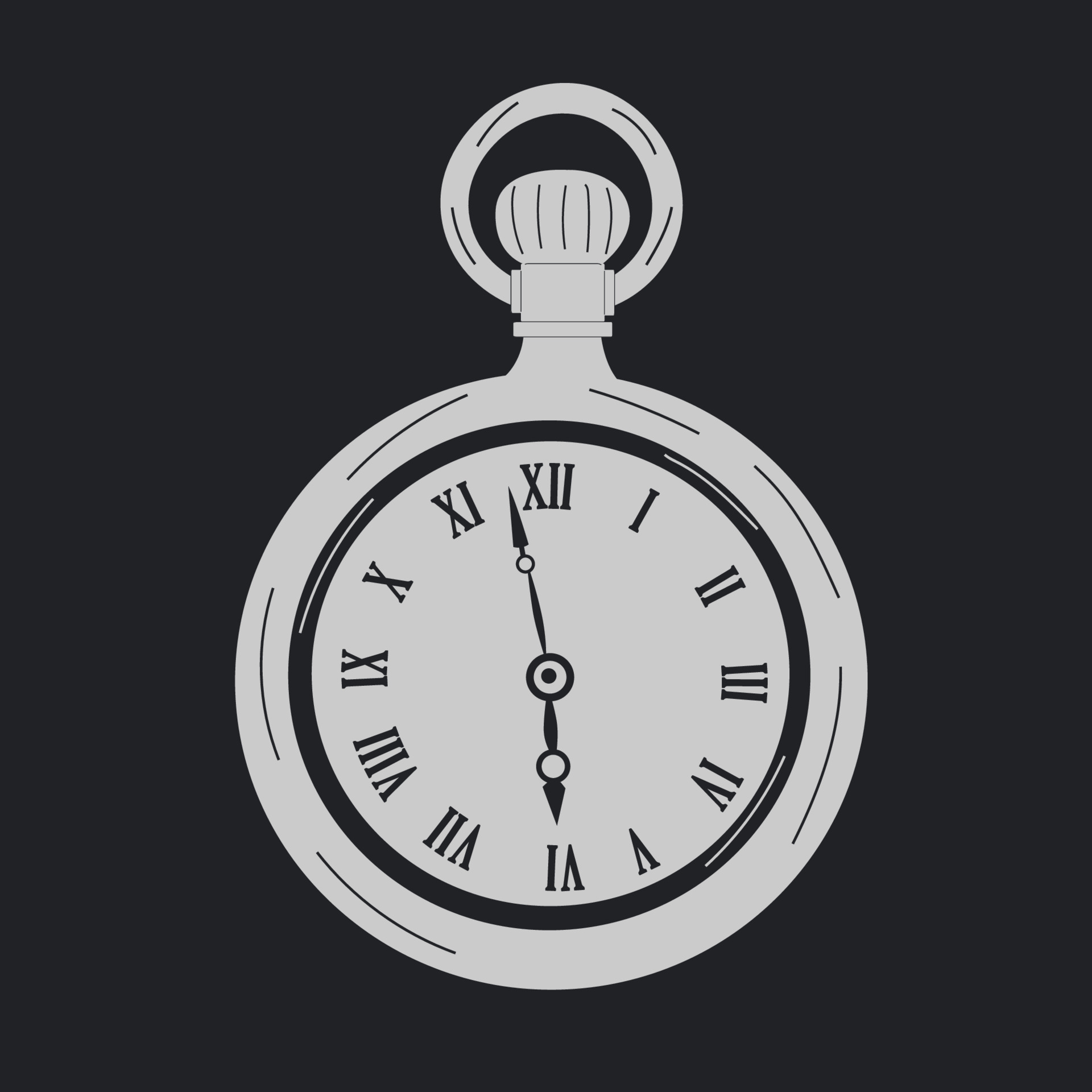 Silver Antique pocket watch vector in cartoon style. All elements are