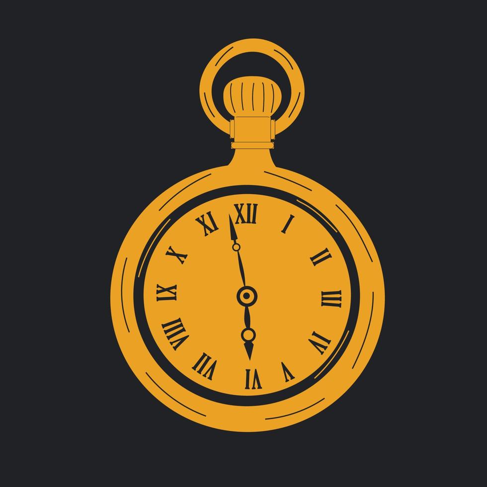 Golden Antique pocket watch vector in cartoon style. All elements are isolated