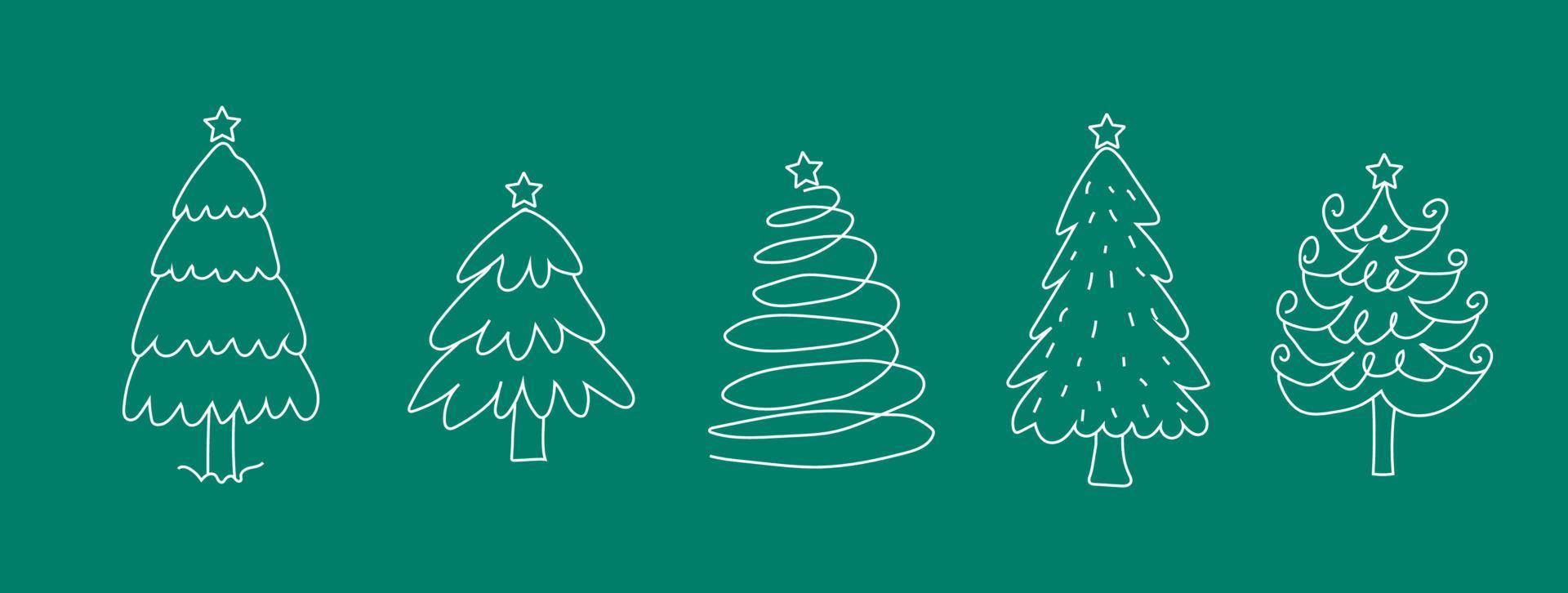 Christmas tree line on a green isolated background vector
