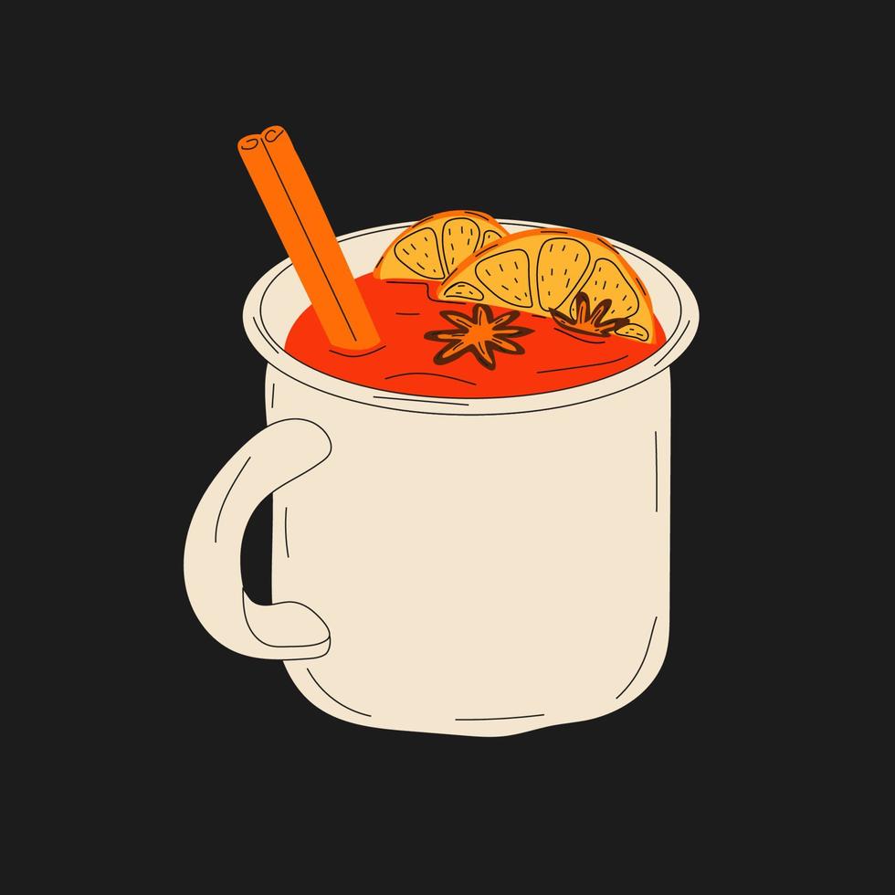 Mulled wine in a cup. Mulled wine with cinnamon.Vector in cartoon style. All elements are isolated vector