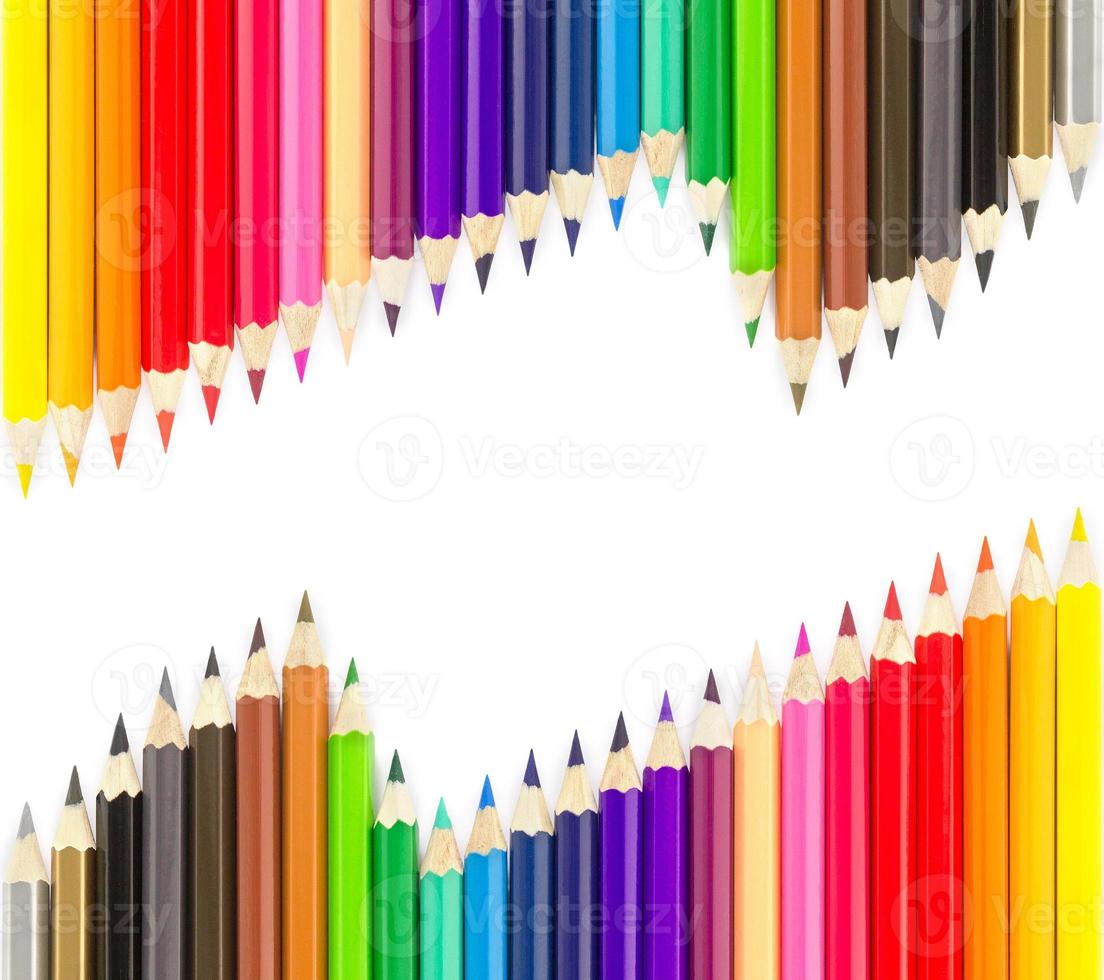 Sets of colored pencils in rows photo