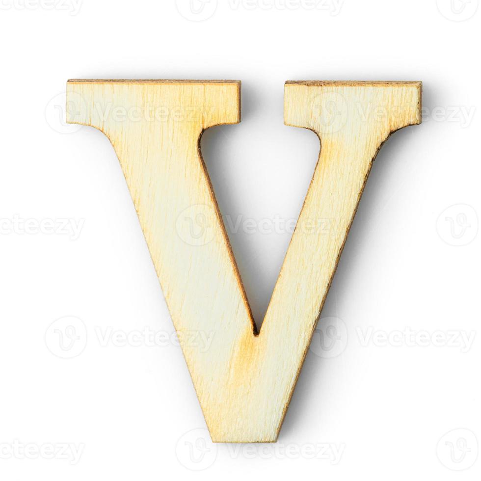 Wooden Alphabet letter with drop shadow V photo