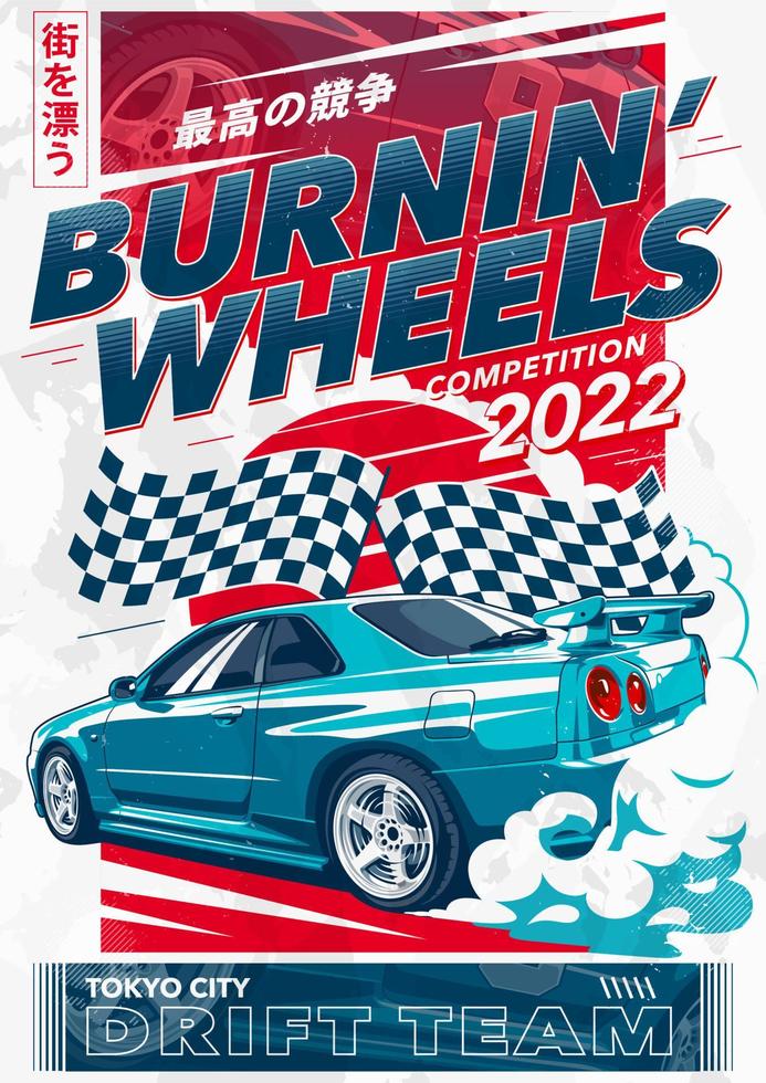 Poster Design with Drift Car vector