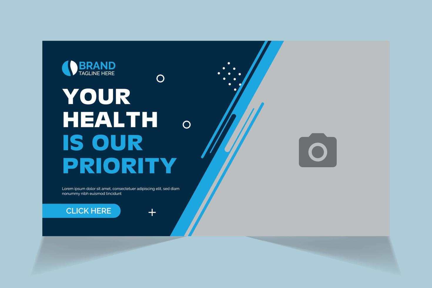 Editable video thumbnail and web banner design. Medical healthcare, fitness training, exercise customizable video thumbnail cover photo fully editable for social media. vector