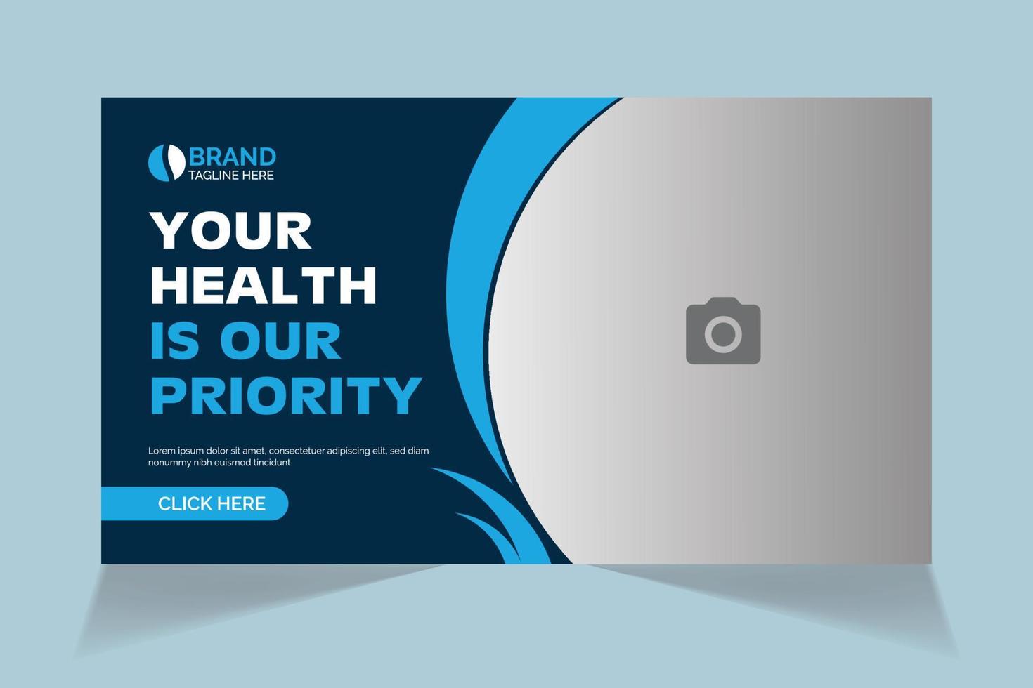 Editable video thumbnail and web banner design. Medical healthcare, fitness training, exercise customizable video thumbnail cover photo fully editable for social media. vector