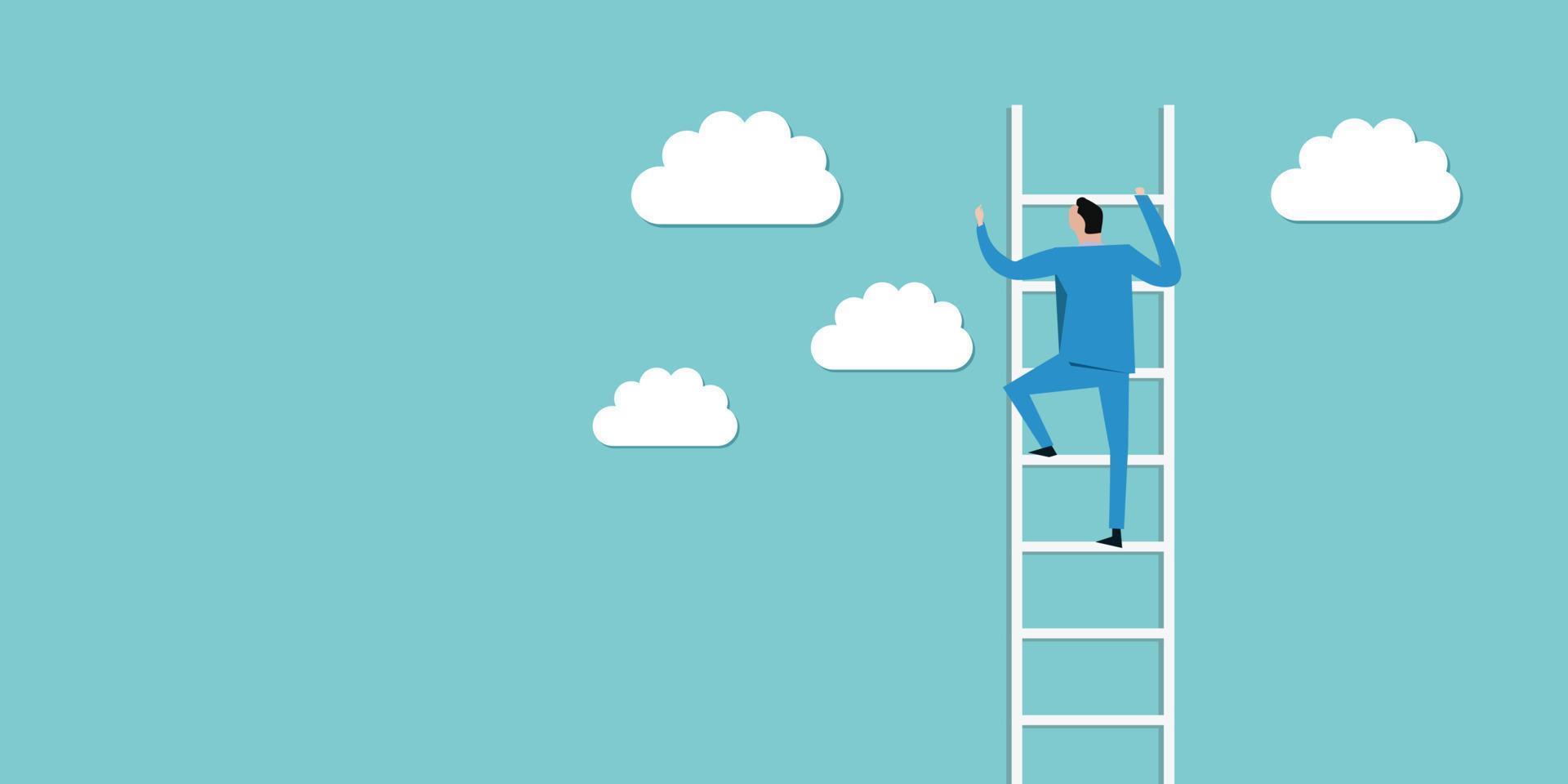 hombre en las escaleras en la nube para el fondo de ilustración de éxito vector