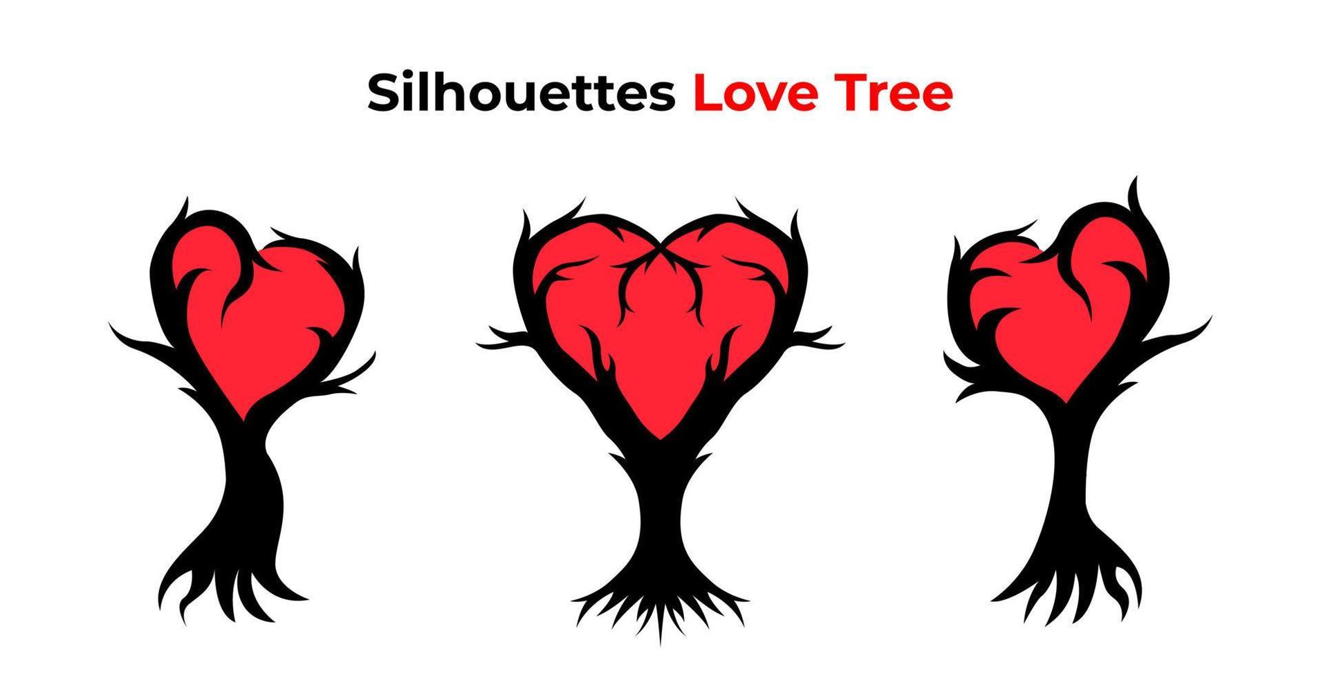silueta de un árbol en forma de corazón. silueta de una rama de árbol en forma de corazón. rama de árbol en forma de corazón. amor. leña menuda. vector