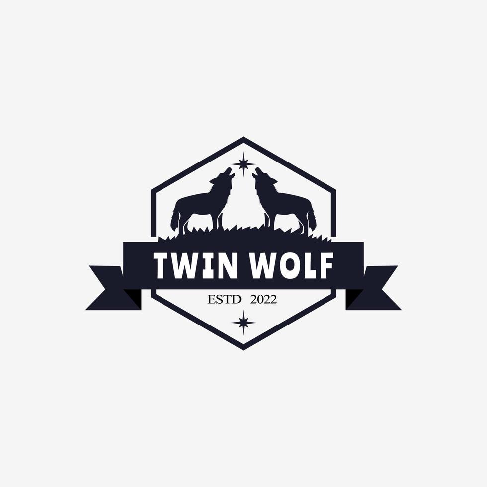 luxury wolf logo. wolf silhouette logo. wolf vintage logo. Wolf silhouette logo for business or shirt design. twin wolf. star. vector