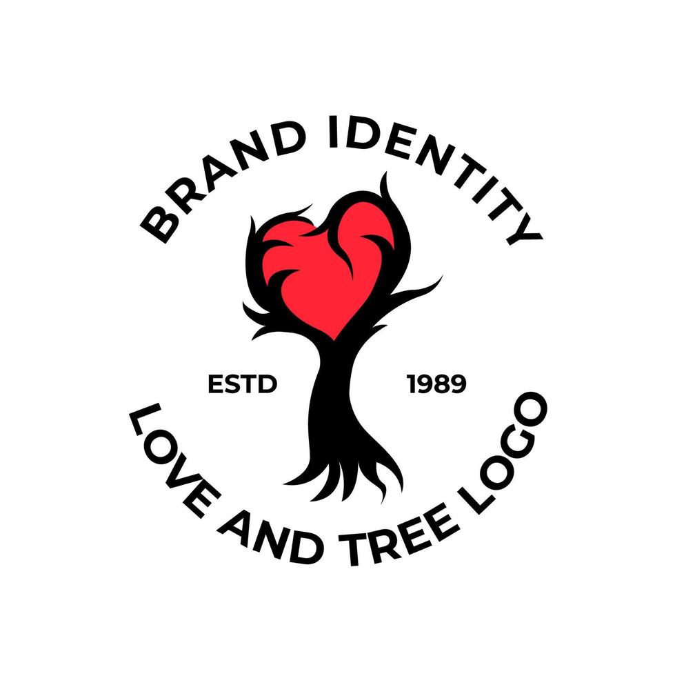 logotipo de árbol y amor. logotipo de amor de ramitas. árbol en forma de logo de amor. silueta de una rama de árbol en forma de corazón. rama de árbol en forma de corazón. logotipo de amor. vector