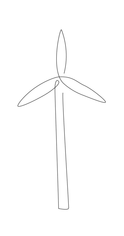 One line windmill. Line art wind energy. Continuous line nature power. vector