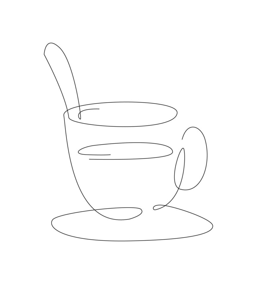 Cup of tea line art. Outline hot drink. one line coffee. vector