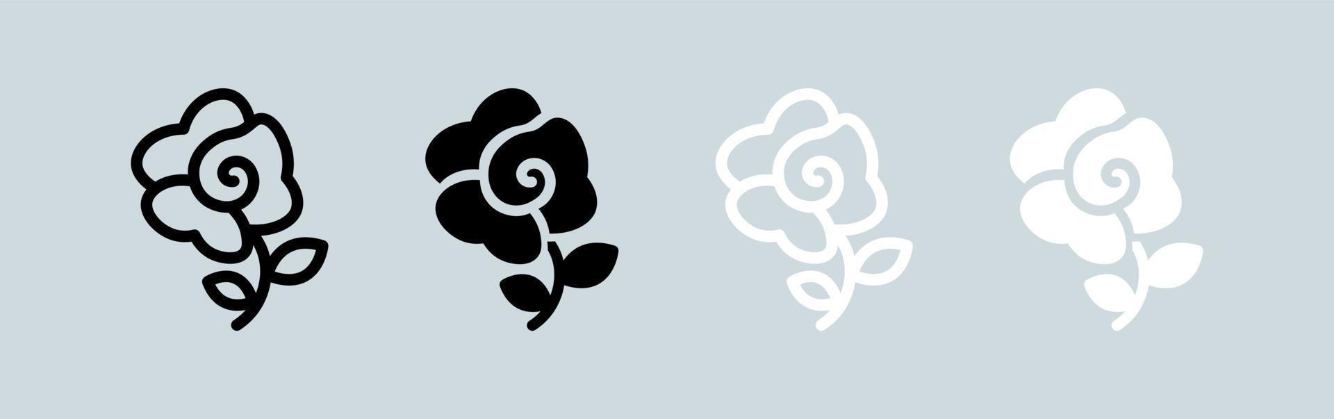 Flower icon set in black and white. Rose signs vector illustration.