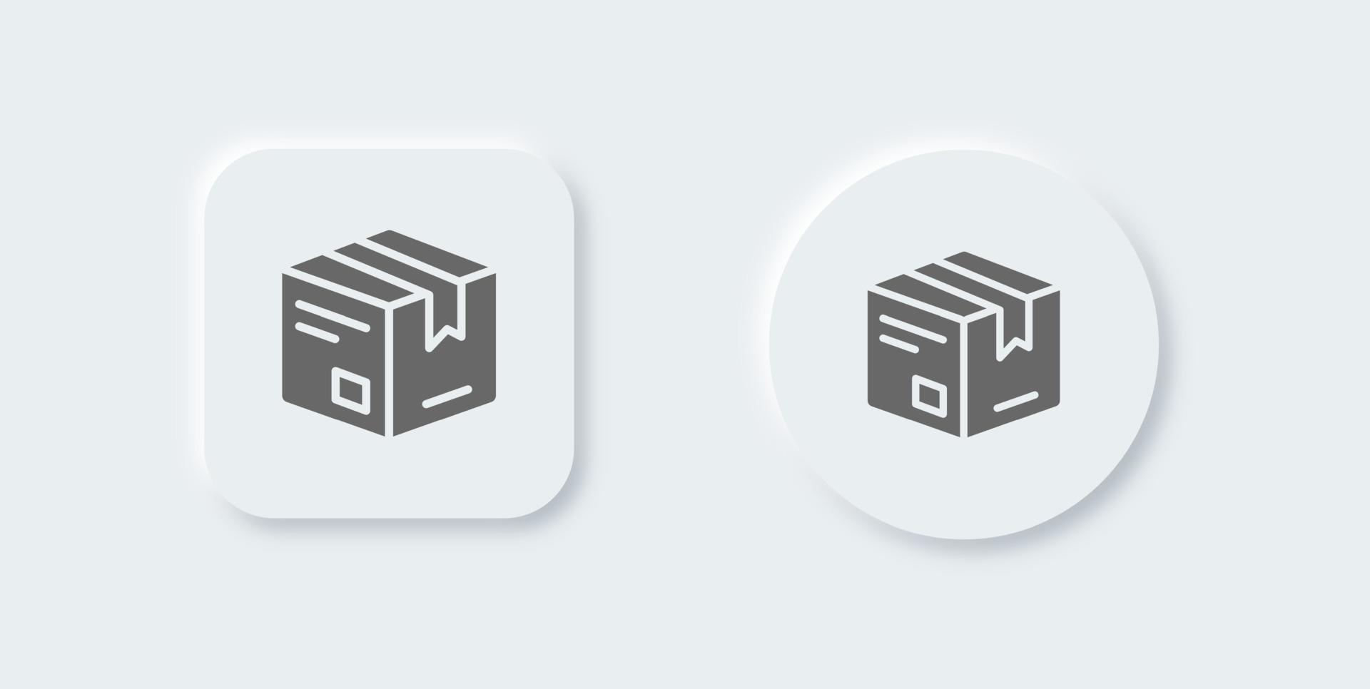 Package solid icon in neomorphic design style. Shipping box signs vector illustration.