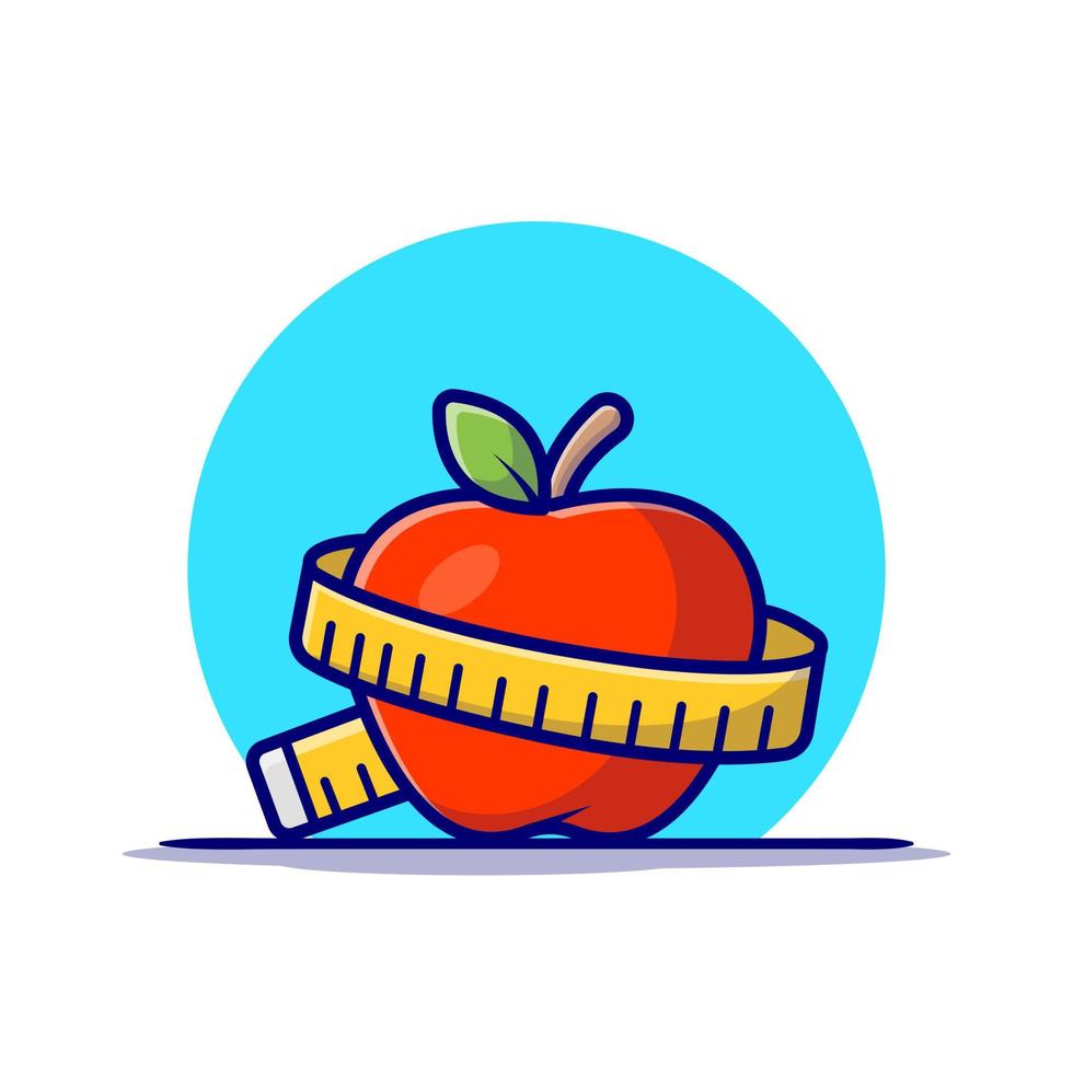 manzana con ilustración de icono de vector de dibujos animados de medidor de cuerpo. concepto de icono saludable de alimentos vector premium aislado. estilo de dibujos animados plana