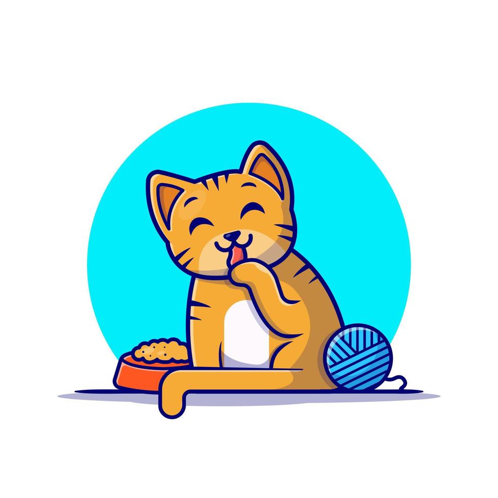 lindo gato con ilustración de icono de vector de dibujos animados de bola de hilo. concepto de icono de naturaleza animal vector premium aislado. estilo de dibujos animados plana