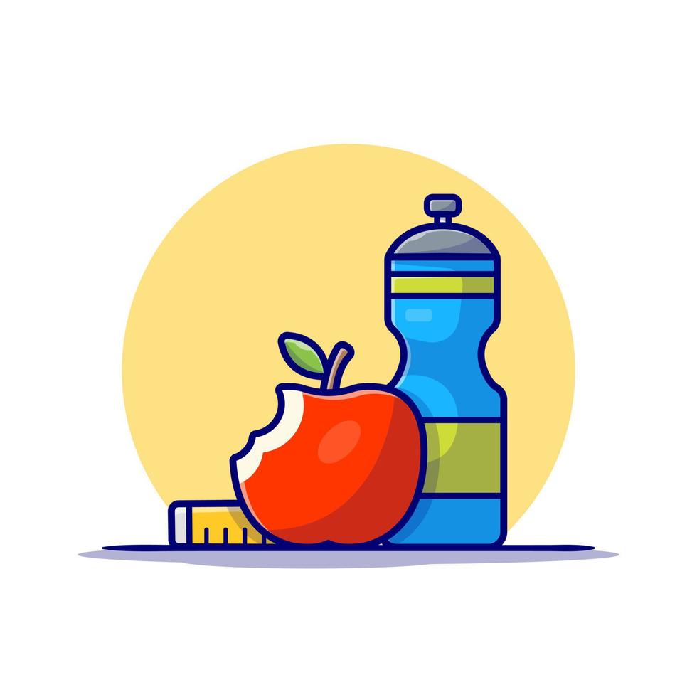 Apple, Bottle And Body Meter Cartoon Vector Icon  Illustration. Food Healthy Icon Concept Isolated Premium  Vector. Flat Cartoon Style
