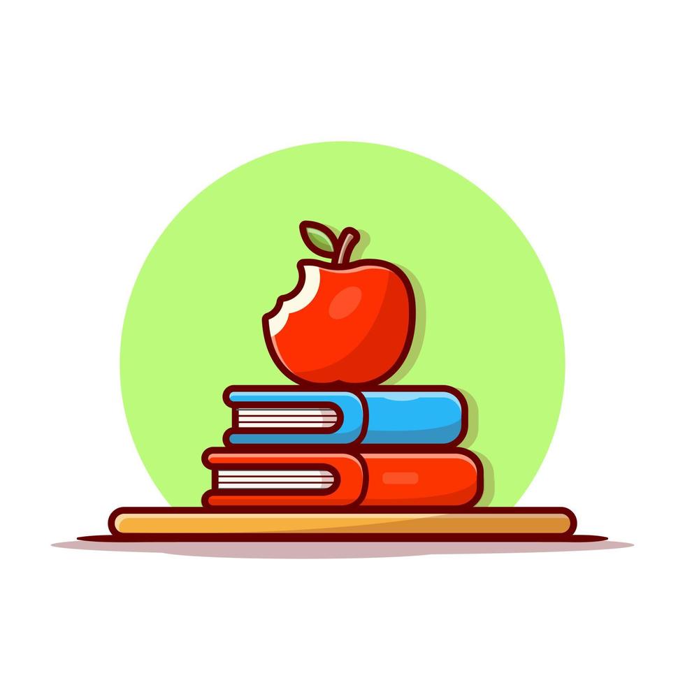 Apple On The Book Cartoon Vector Icon Illustration. Food  Education Icon Concept Isolated Premium Vector. Flat  Cartoon Style