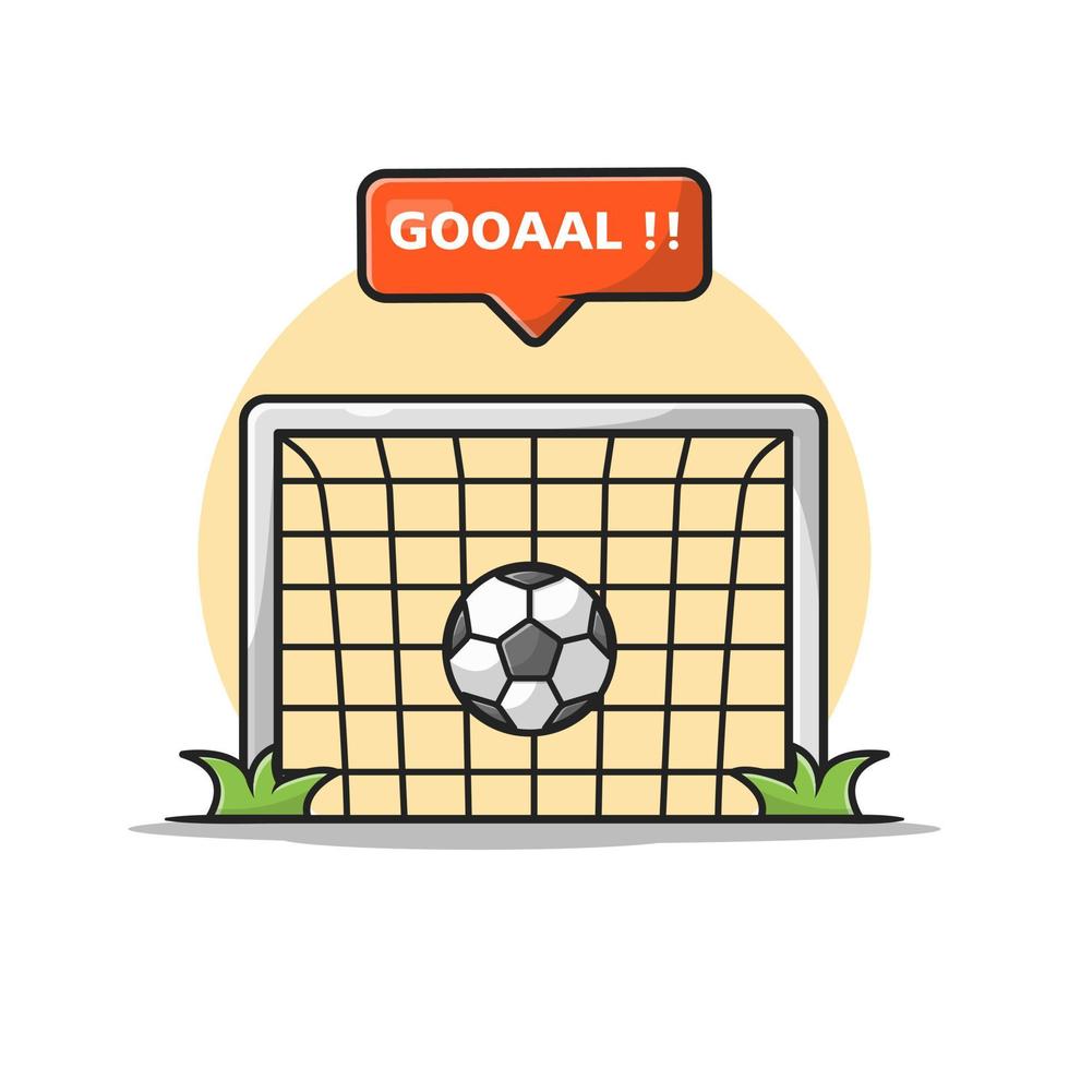 campo de fútbol con ilustración de icono de vector de dibujos animados de signo de gol. concepto de icono deportivo al aire libre vector premium aislado. estilo de dibujos animados plana