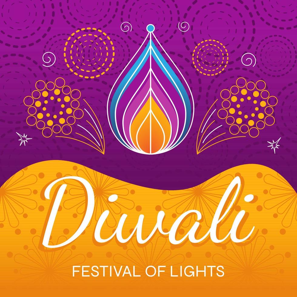 Diwali holiday banner. Festival of light. Purple and yellow colors. Use for card, flyer, poster, banner, cover. Vector illustration.