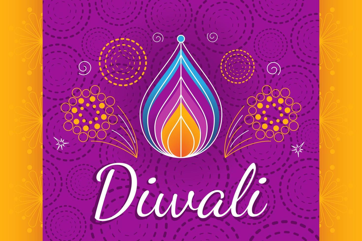 Diwali holiday banner. Festival of light. Purple color on yellow background. Use for card, flyer, poster, banner, cover. Vector illustration.