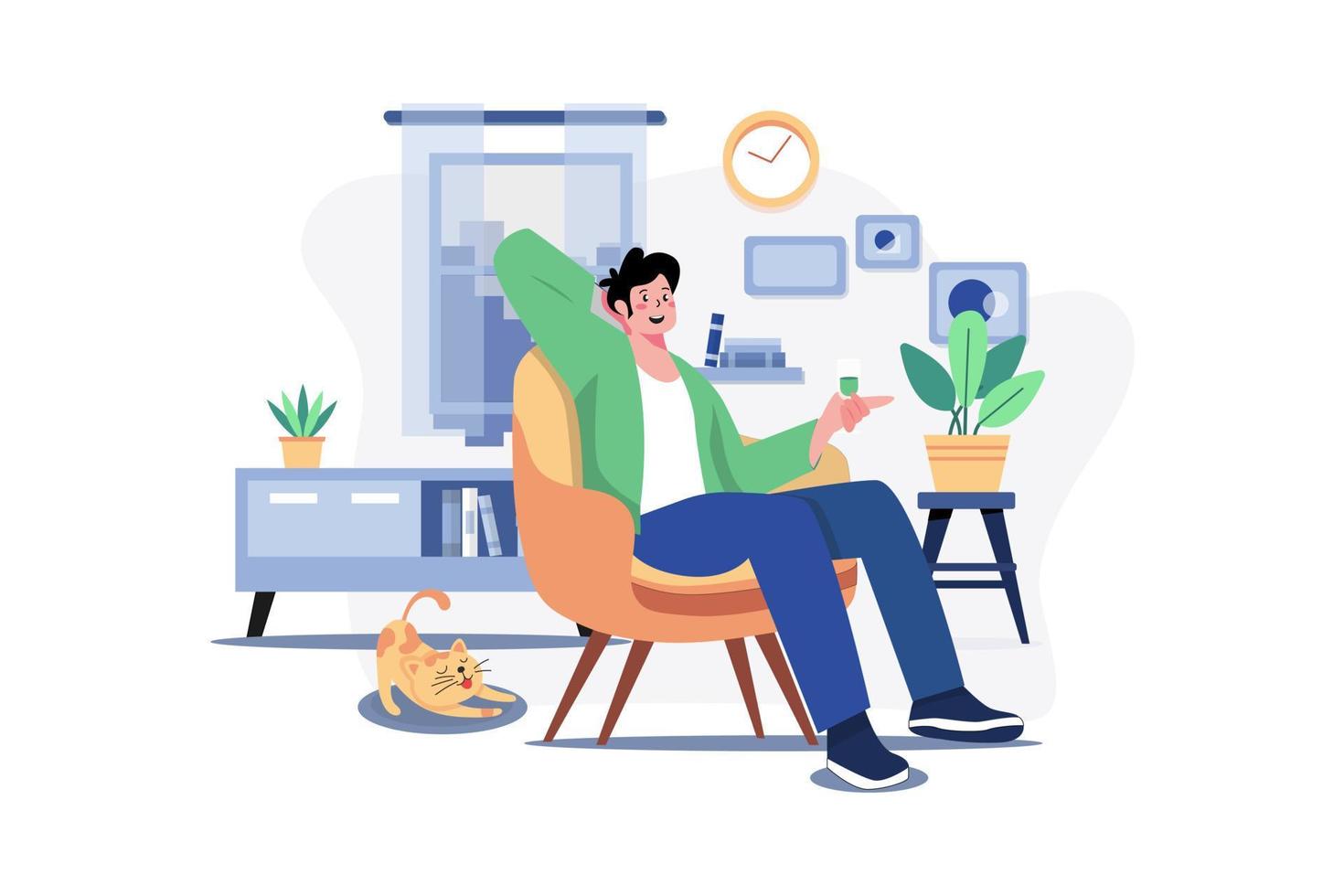 Mature male sit on armchair wineglass in hand vector