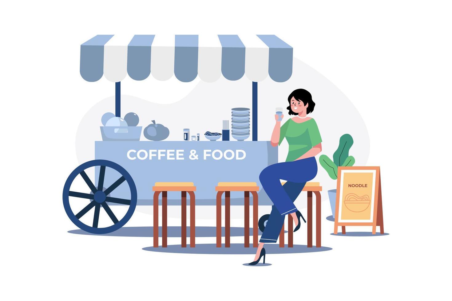 concepto de ilustración de café de comida callejera sobre fondo blanco vector