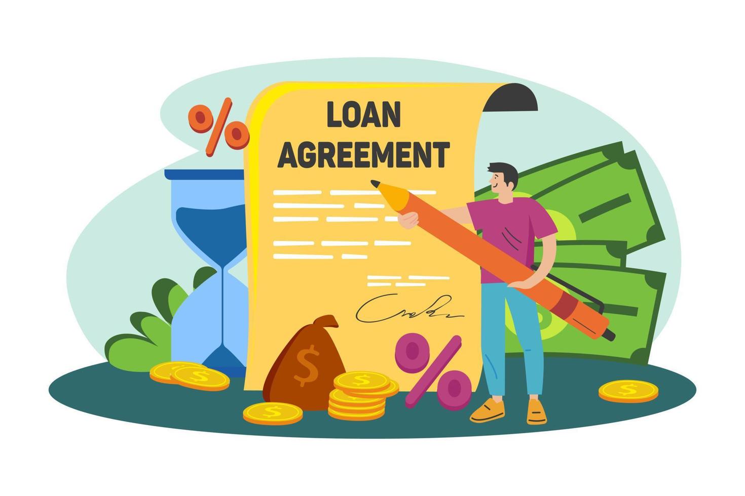 Man with the loan agreement vector