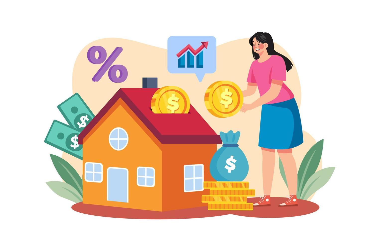 mujer invirtiendo finanzas en casa vector