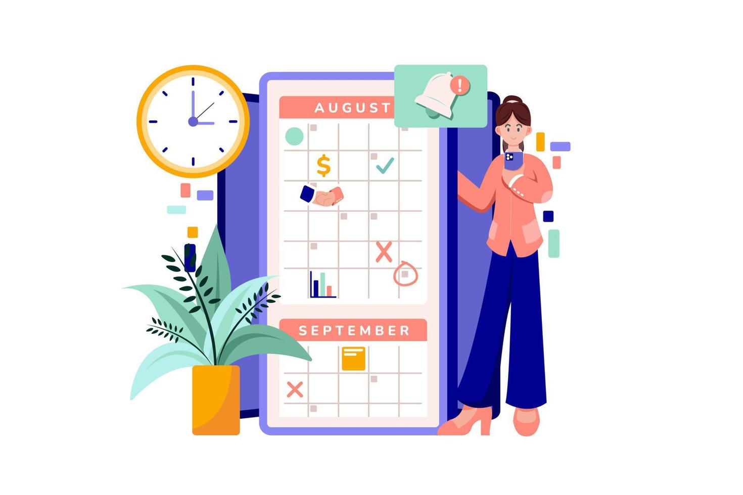 mujer de negocios revisando su horario vector