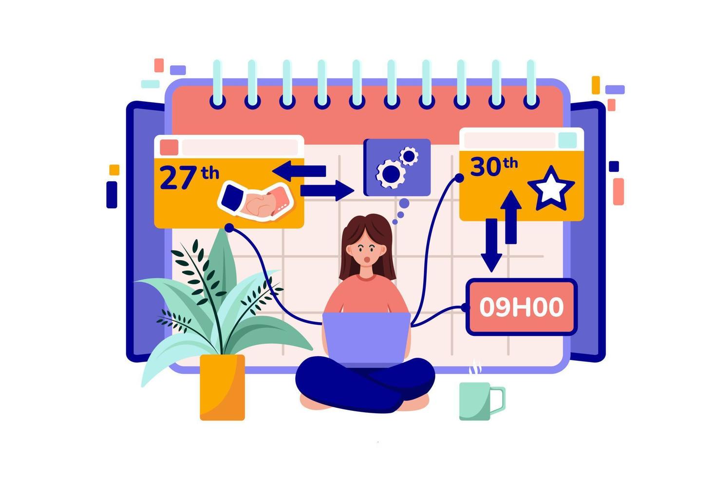 Girl setting up her schedule vector