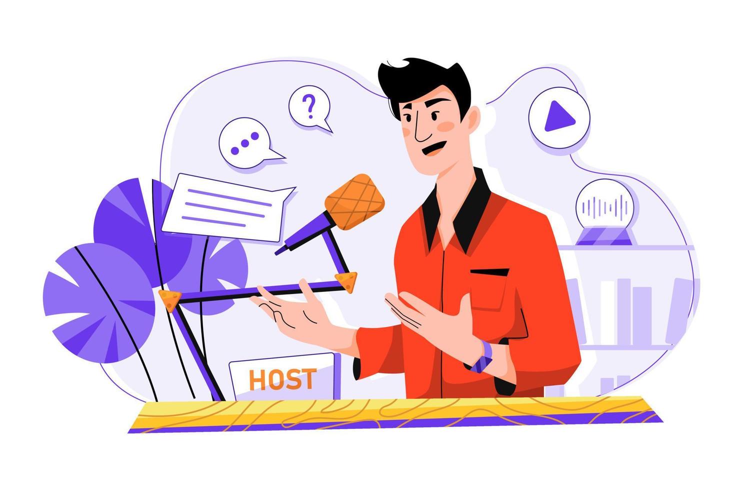 Man Hosting Podcast Illustration concept on white background vector