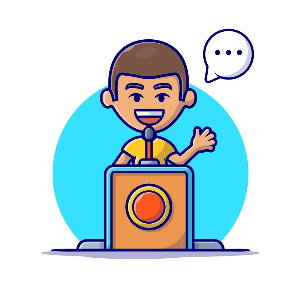 Cute People Talking On Pulpit Cartoon Vector Icon Illustration  People Education Icon Concept Isolated Premium Vector. Flat  Cartoon Style