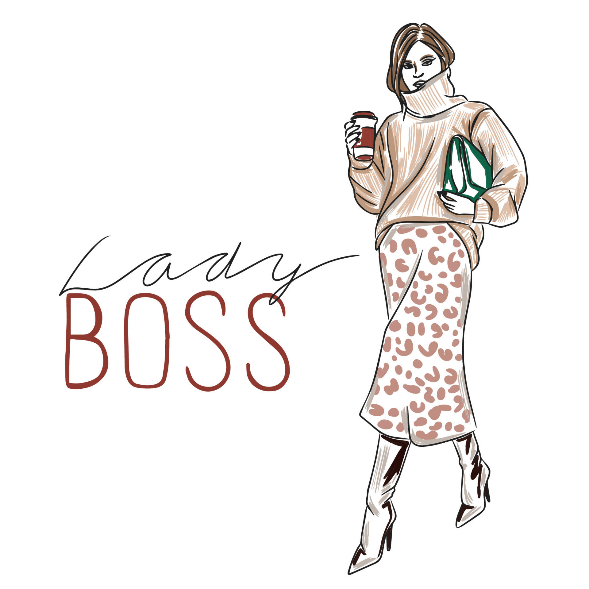 Lady boss, handwritten quotes, full length stylish girl in beautiful ...