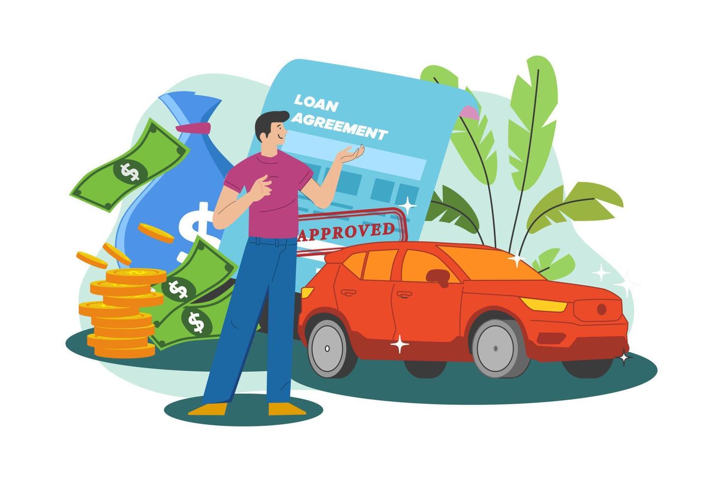 Man getting a car loan approved vector