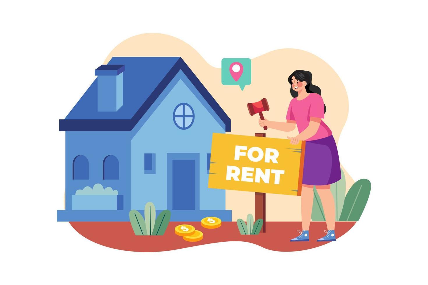 A girl putting a home on rent vector
