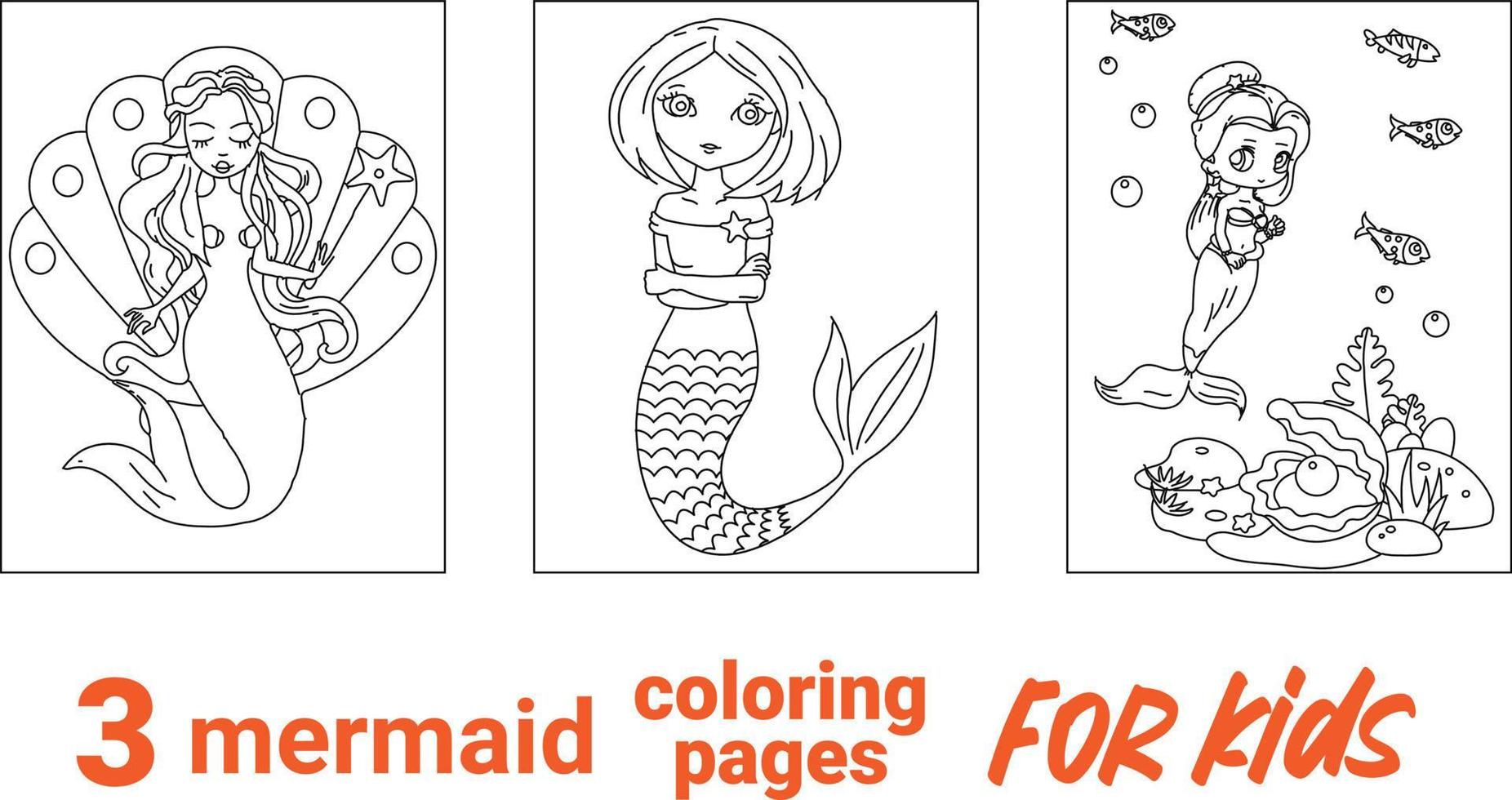 contorno vectorial para página de color, página de color de sirena, libro de color para niños y adultos con una sirena. vector