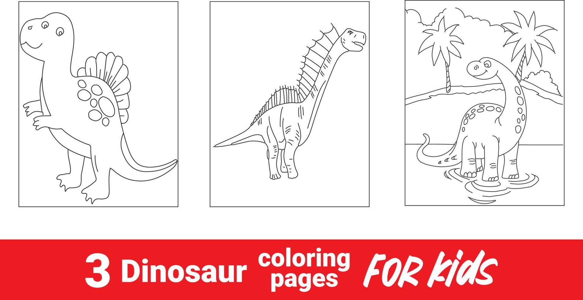 divertido libro de colorear de dinosaurios para niños. lindo fondo animal paisaje prehistórico coloreando esquema escena. estegosaurio de dinosaurio prehistórico de dibujos animados, libro para colorear, ilustración divertida vector