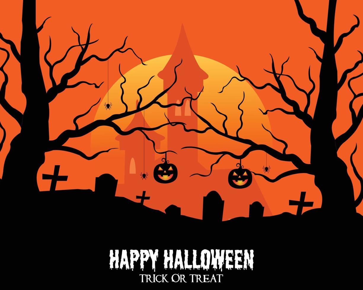 feliz halloween con plantilla de castillo y cementerio vector