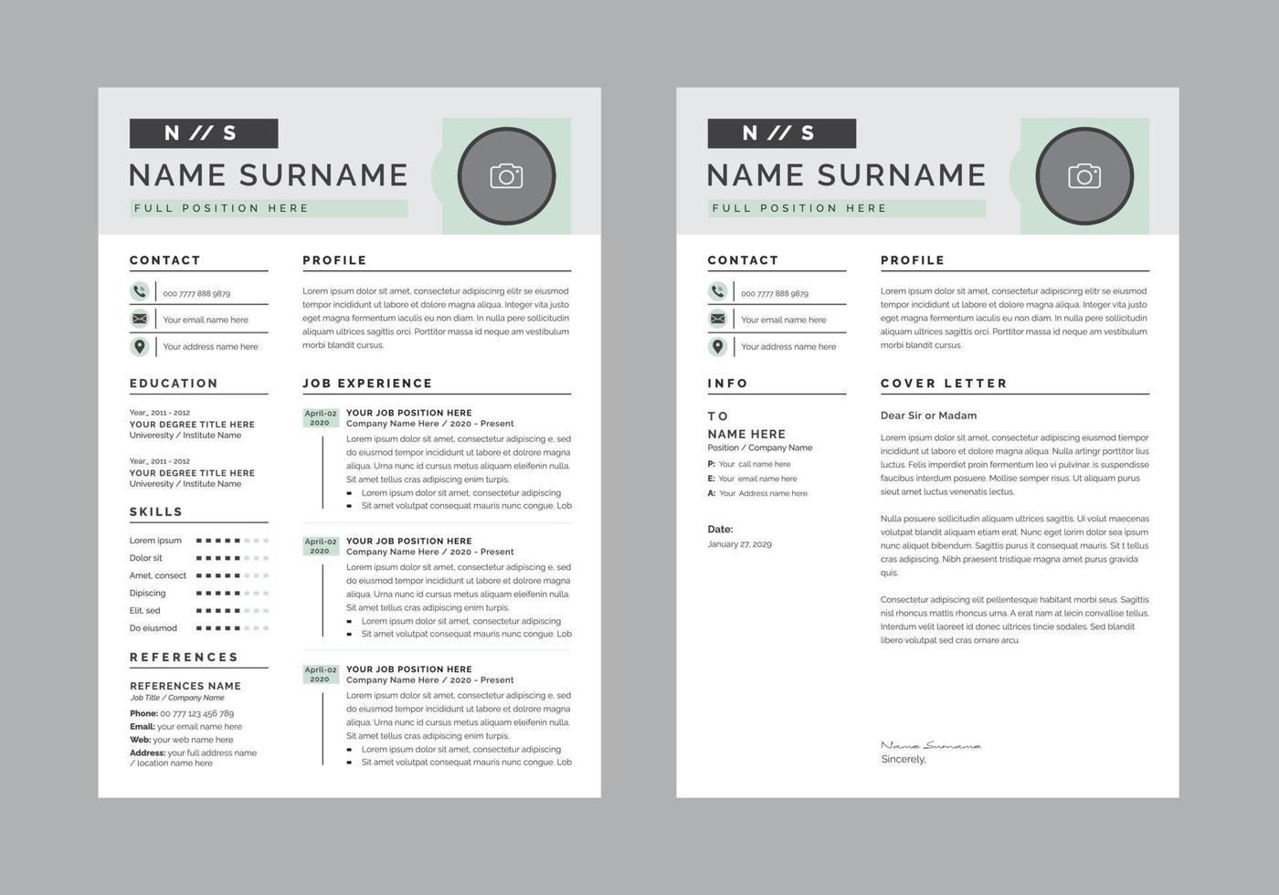 Creative Resume Layout Professional one page design set vector