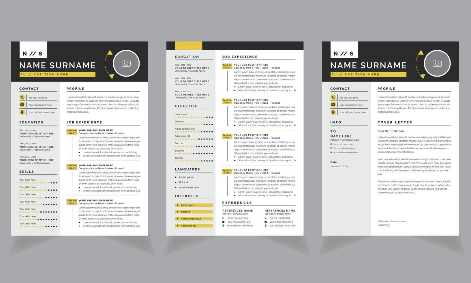 Creative Modern Resume Layout Professional 2 page design set vector