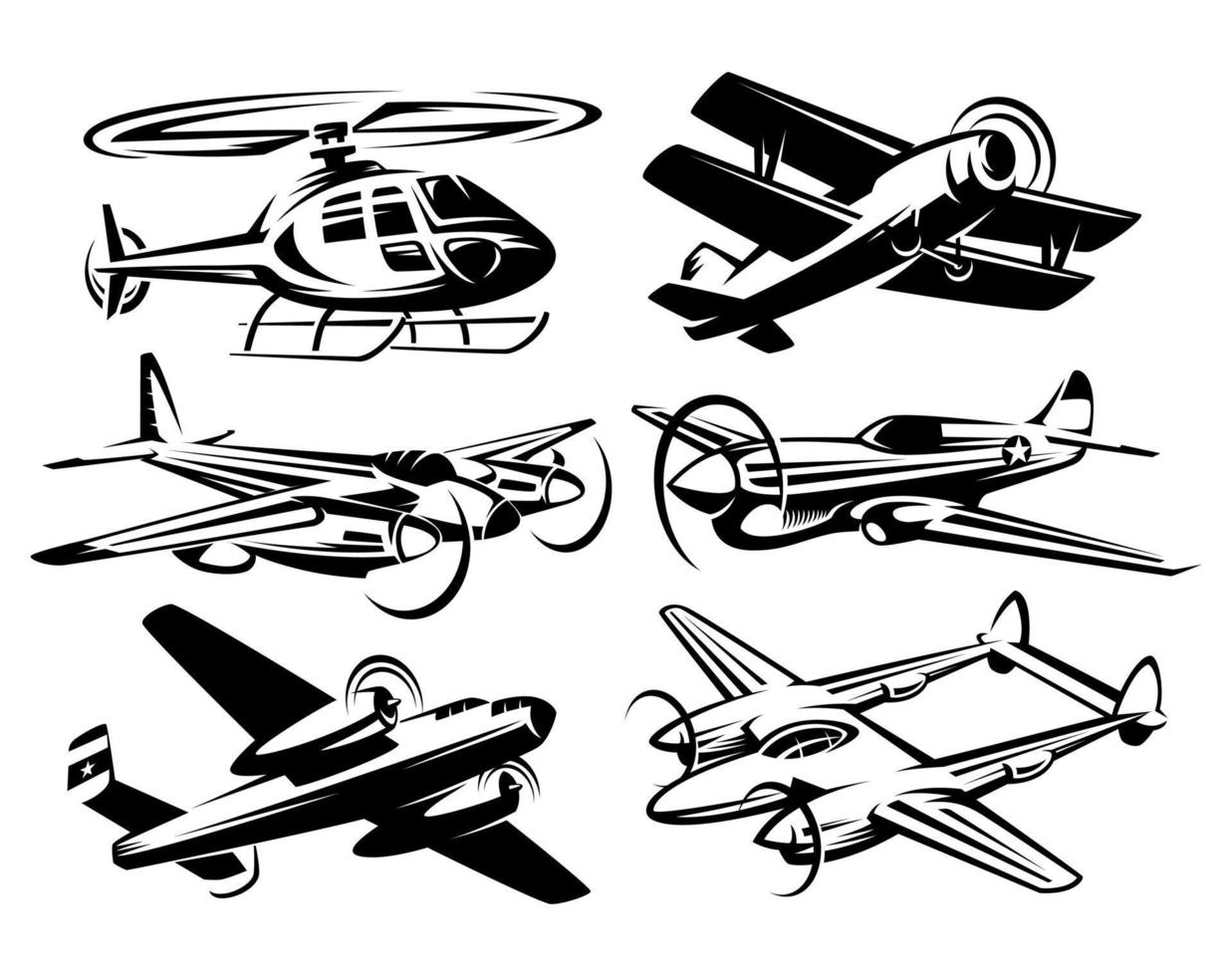 Set silhouette aircraft illustration vector