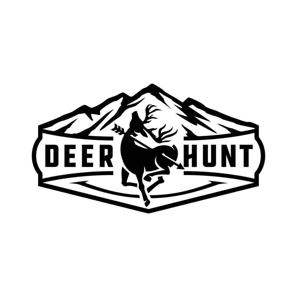 Deer hunting badge logo with a combination of mountain vector