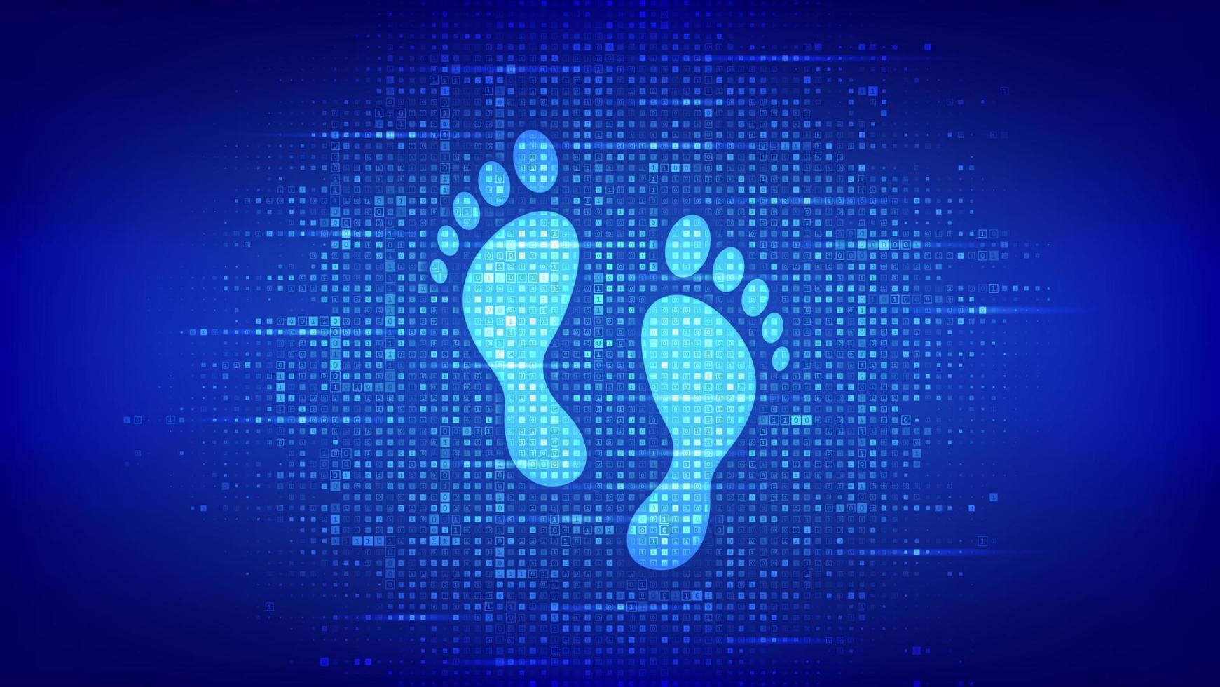 Digital footprint background made with binary code. Digital Signature. Computer identity. Biometric information protection. Personal web track. Matrix background with digits 1.0. Vector Illustration.