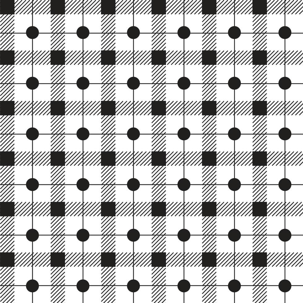 Cute Polkadot Circle Round Dot Geometry Element Black White Stripe Striped Line Checkered Plaid Tartan Buffalo Scott Gingham Pattern Cartoon Vector Seamless Pattern Print Mat Background